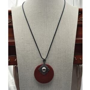 Vintage Carnelian Round Carved Pendant Necklace Sterling Silver